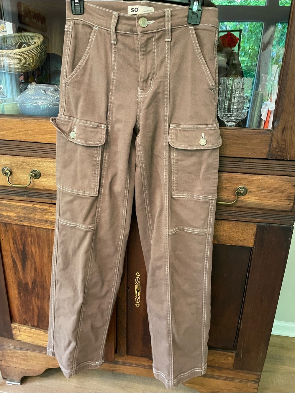 SO Brown Cargo Pants with Button-Flap Pockets. 24w.  Size 0